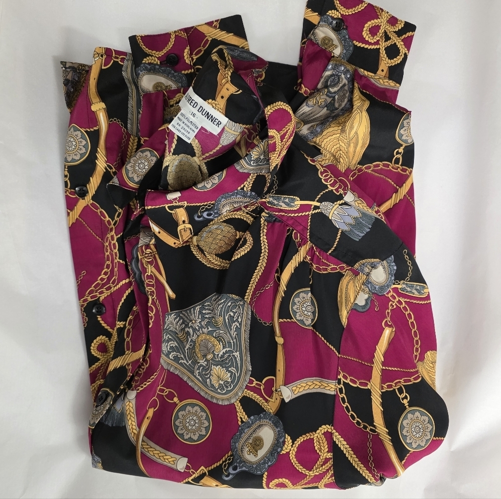 Alfred Dunner Flowy Stunning Chains And Tassels Print Blouse Size 16